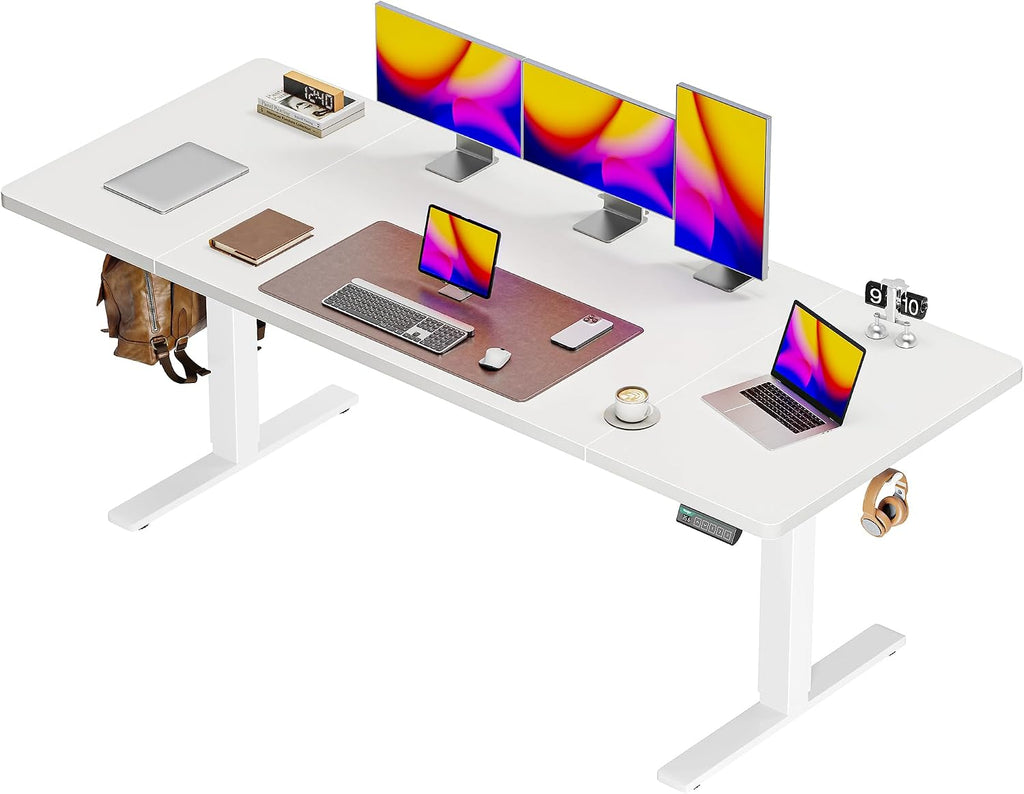 55 x 28 Large Electric Standing Desk, Height Adjustable Computer Desk, 27.6" Deep Desktop, Stand up Gaming Office Desk with 2 Hooks, 3 Preset Heights, for Home Office, Rustic Brown
